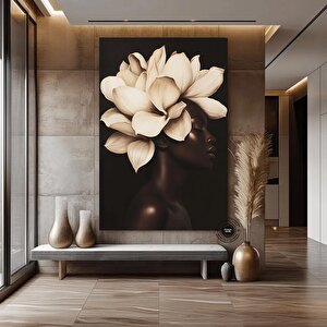 Çiçekli Siyah Kadın Portresi | Güzellik Temalı Duvar Sanatı 80x160 cm