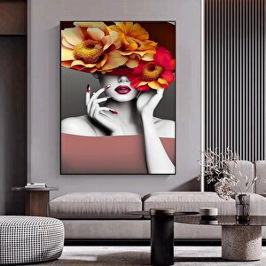 Çiçekli Kadın Duvar Sanatı; Gül Başlı Kadın; Moda Kadın; Çiçekli Baş Posteri; Çiçek Kadın Kanvas; As 30x40 cm