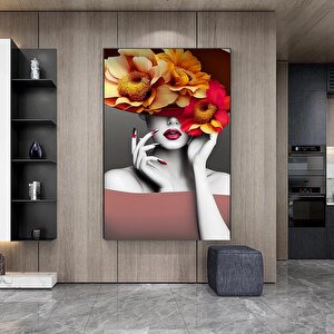 Çiçekli Kadın Duvar Sanatı; Gül Başlı Kadın; Moda Kadın; Çiçekli Baş Posteri; Çiçek Kadın Kanvas; As 100x150 cm