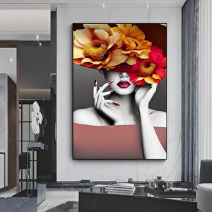 Çiçekli Kadın Duvar Sanatı; Gül Başlı Kadın; Moda Kadın; Çiçekli Baş Posteri; Çiçek Kadın Kanvas; As 80x120 cm