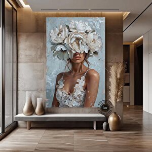 Çiçekli Kadın Kanvas; Gül Başlı Portre 120x180 cm