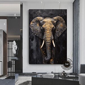 Siyah & Altın Fil Tablosu | Şık Fil Kanvas Tablo | Abstrakt Duvar Sanatı | Hediye 90x180 cm