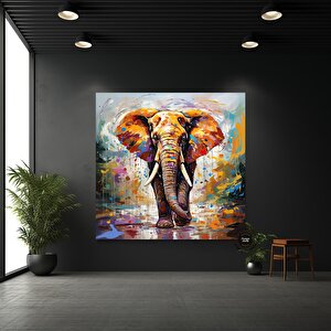 Kanvas Üzerinde Fil Baskısı; Büyük Pop Art Tablo; Renkli Fil Duvar Sanatı