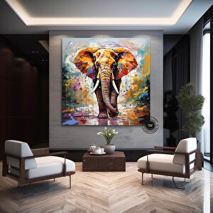 Kanvas Üzerinde Fil Baskısı; Büyük Pop Art Tablo; Renkli Fil Duvar Sanatı 80x80 cm