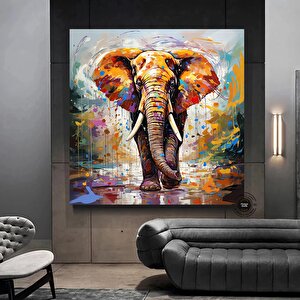 Kanvas Üzerinde Fil Baskısı; Büyük Pop Art Tablo; Renkli Fil Duvar Sanatı 80x80 cm