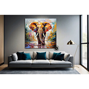 Kanvas Üzerinde Fil Baskısı; Büyük Pop Art Tablo; Renkli Fil Duvar Sanatı