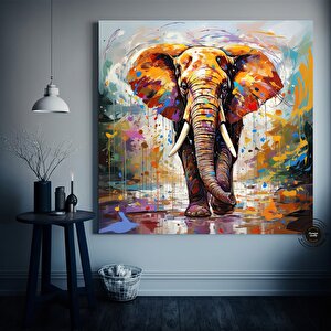 Kanvas Üzerinde Fil Baskısı; Büyük Pop Art Tablo; Renkli Fil Duvar Sanatı