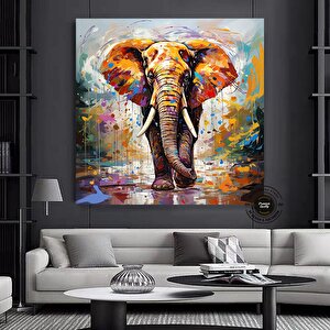 Kanvas Üzerinde Fil Baskısı; Büyük Pop Art Tablo; Renkli Fil Duvar Sanatı 60x60 cm