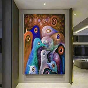 Soyut Çizgi Film Penguen Kanvas Baskıları; Yağlı Boya Baskı; Ev Duvar Sanatı 80x120 cm