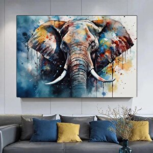 Modern Renkli Fil – Yağlı Boya Görünümlü Dekoratif Kanvas Tablosu, Ev Ve Ofis Hediyesi 80x150 cm