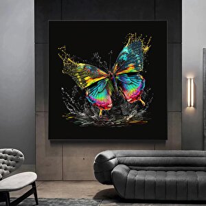 Renkli Kelebek Kanvas Duvar Sanatı, Hayvan Baskısı, Kelebek Duvar Dekoru, Renkli Kanvas 60x60 cm