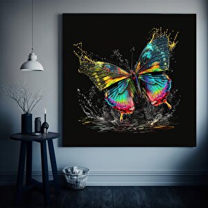 Renkli Kelebek Kanvas Duvar Sanatı, Hayvan Baskısı, Kelebek Duvar Dekoru, Renkli Kanvas 100x100 cm