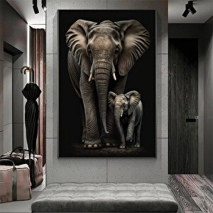 Fil Ve Yavru Fil Ailesi Kanvas Sanatı; Hayvan Temalı Duvar Dekoru