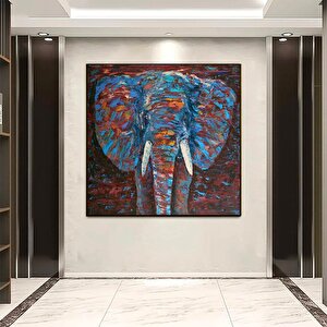 Soyut Renkli Fil Tablosu; Yatak Odanıza Yakışır 80x80 cm