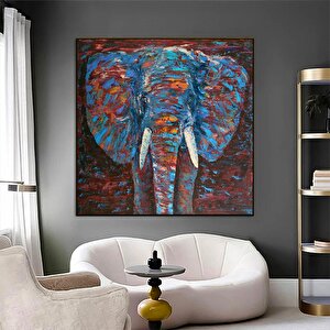 Soyut Renkli Fil Tablosu; Yatak Odanıza Yakışır 80x80 cm