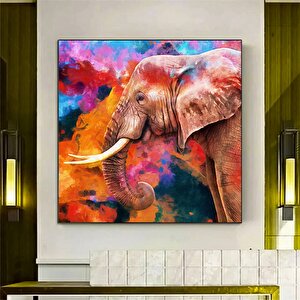 Modern Fil Tuval Duvar Sanatı, Fil Tablosu Duvar Dekoru, Fil Dekoru, Kanvas Üzerine Resim 60x60 cm