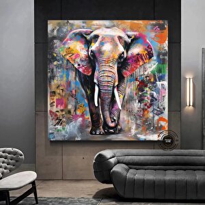 Pop Art Fil Kanvası, Graffiti Tarzı Fil Duvar Dekoru, Renkli Hayvan Temalı Ev Sanatı 70x70 cm