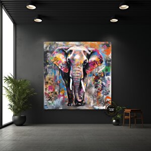 Pop Art Fil Kanvası, Graffiti Tarzı Fil Duvar Dekoru, Renkli Hayvan Temalı Ev Sanatı