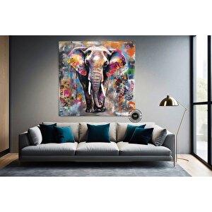 Pop Art Fil Kanvası, Graffiti Tarzı Fil Duvar Dekoru, Renkli Hayvan Temalı Ev Sanatı