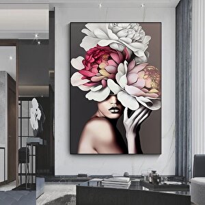 Çiçekli Kadın Duvar Sanatı; Gül Başlı Kadın; Moda Kadın; Çiçekli Baş Posteri; Çiçek Kadın Kanvas; As 80x120 cm