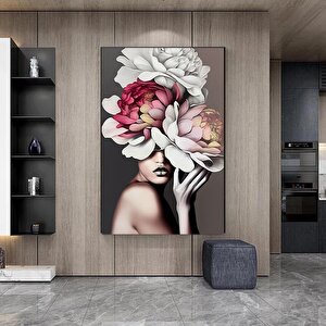 Çiçekli Kadın Duvar Sanatı; Gül Başlı Kadın; Moda Kadın; Çiçekli Baş Posteri; Çiçek Kadın Kanvas; As 80x120 cm