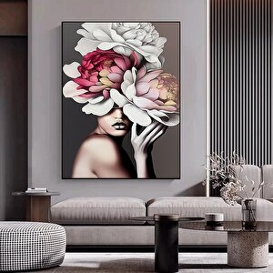 Çiçekli Kadın Duvar Sanatı; Gül Başlı Kadın; Moda Kadın; Çiçekli Baş Posteri; Çiçek Kadın Kanvas; As 30x40 cm