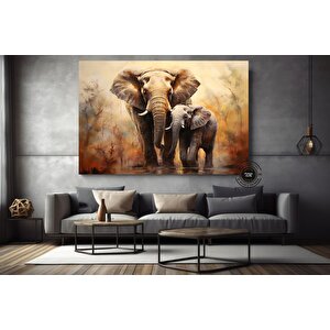 Anne Ve Yavru Fil Tablosu – Yürüyen Fil Kanvas, Hayvan Krallığı Dekoru