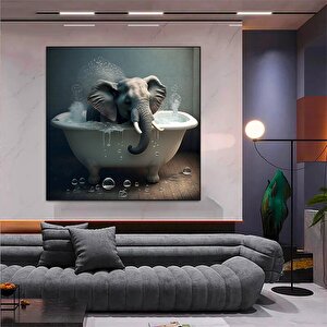 Mavi Küvette Fil Kanvas Tablosu 50x50 cm