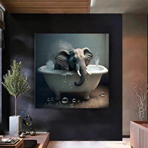 Mavi Küvette Fil Kanvas Tablosu 30x30 cm