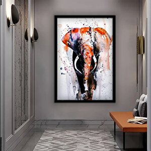 Renkli Fil Kanvası, Fil Tablosu, Kırmızı Fil Baskısı, Ev Dekoru 50x70 cm