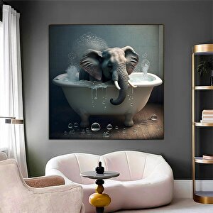 Mavi Küvette Fil Kanvas Tablosu