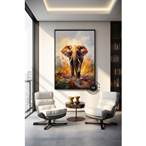 Renkli Fil Baskısı; Renkli Soyut Fil Tablosu; Fil Kanvas Duvar Sanatı; Yatak Üstü Dekoru 60x120 cm