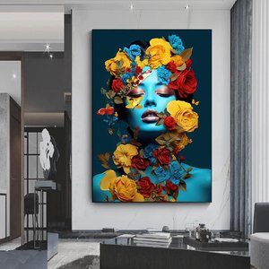 Çiçekli Kadın Portresi – Başında Çiçek Taçlı Kadın Kanvas – Moda Ve Sanat 70x100 cm