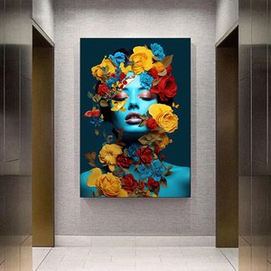 Çiçekli Kadın Portresi – Başında Çiçek Taçlı Kadın Kanvas – Moda Ve Sanat 70x100 cm