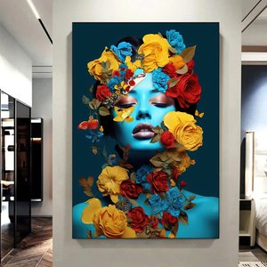 Çiçekli Kadın Portresi – Başında Çiçek Taçlı Kadın Kanvas – Moda Ve Sanat 70x100 cm