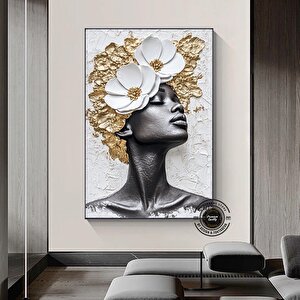 Çiçekli Siyahi Kadın Portresi, Afro-amerikan Sanat, Güzellik Ve Kadın Dekoru 70x100 cm
