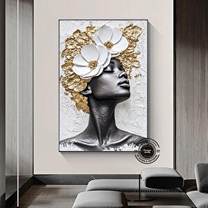 Çiçekli Siyahi Kadın Portresi, Afro-amerikan Sanat, Güzellik Ve Kadın Dekoru 120x180 cm