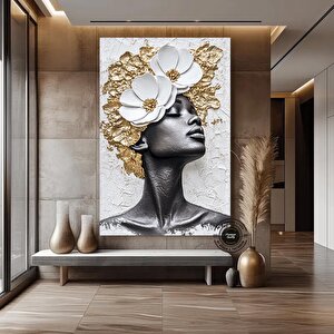 Çiçekli Siyahi Kadın Portresi, Afro-amerikan Sanat, Güzellik Ve Kadın Dekoru 120x180 cm