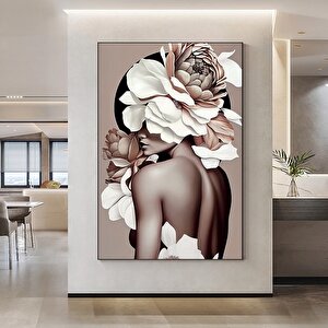 Çiçek Başlıklı Kadın Portresi, Zarif Kadın Temalı Kanvas Baskı, Asılmaya Hazır 80x120 cm