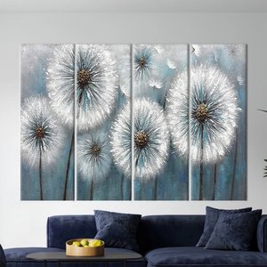 Karahindiba Duvar Dekoru, Çiçek Posteri, Soyut Karahindiba Kanvas Tablosu 80x120 cm