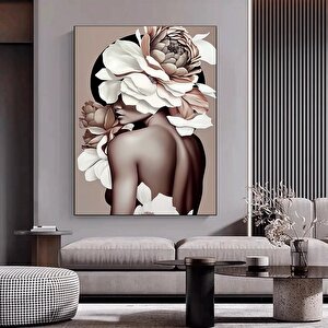 Çiçek Başlıklı Kadın Portresi, Zarif Kadın Temalı Kanvas Baskı, Asılmaya Hazır 60x90 cm