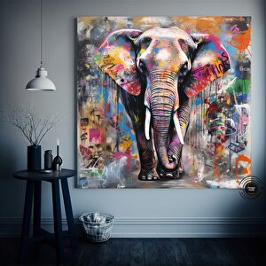 Pop Art Fil Kanvası, Graffiti Tarzı Fil Duvar Dekoru, Renkli Hayvan Temalı Ev Sanatı