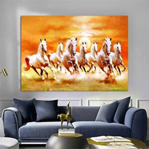 Yedi Koşan Beyaz At Tuval Baskısı, Sanat Altın Renk Baskı, Oturma Odası İçin Modern Duvar Sanatı 80x120 cm