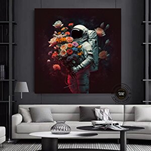 Astronot Çiçek Soyutu Tablo – Çerçeveli Duvar Sanatı 70x70 cm