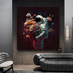 Astronot Çiçek Soyutu Tablo – Çerçeveli Duvar Sanatı 70x70 cm