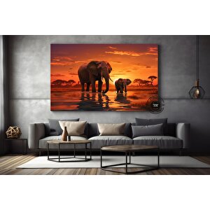 Fil Ailesi Tuval Duvar Sanatı, Fil Sanat Baskısı, Afrika Hayvanları Duvar Dekoru
