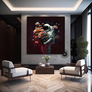 Astronot Çiçek Soyutu Tablo – Çerçeveli Duvar Sanatı 40x40 cm