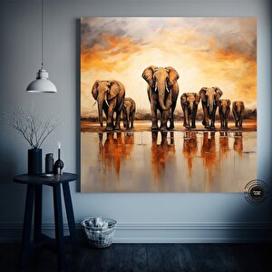 Fil Ailesi Kanvas Tablosu, Büyük Boy Afrika Filleri Temalı Duvar Sanatı