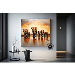 Fil Ailesi Kanvas Tablosu, Büyük Boy Afrika Filleri Temalı Duvar Sanatı