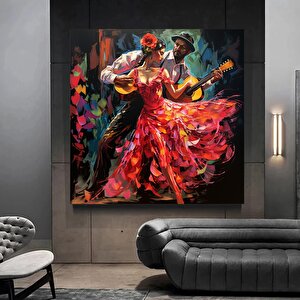 Gitar Çalan Çift Tablosu, Renkli Kanvas Duvar Dekoru 30x30 cm